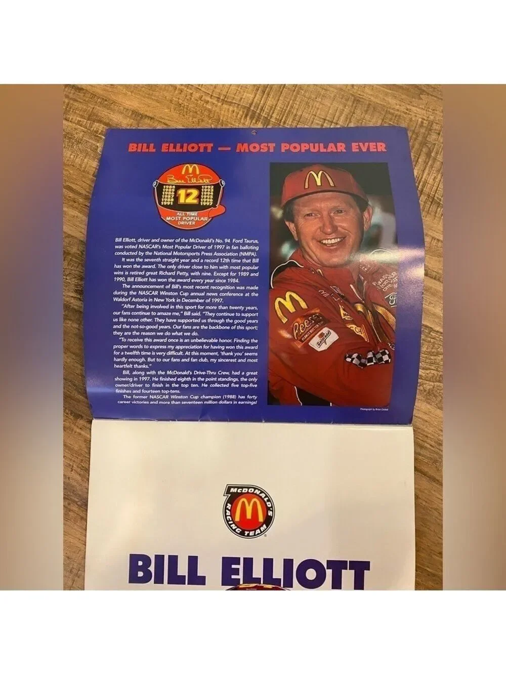 Vintage 1999 Bill Elliott Racing Calendar. Excellent Pre owned condition.